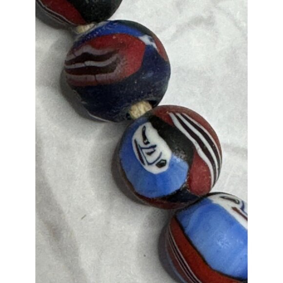 Vintage Millefiori Ghost Face Mosaic Bead Necklace 48 Handcrafted Beads 12-14mm - Picture 5 of 16